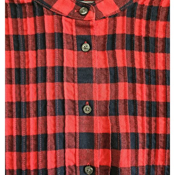 LANDS END Women 10 Flannel Tunic Shirt Red Buffalo Check Pintuck Pleats 40" - Picture 4 of 8
